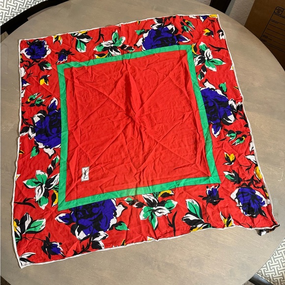 YSL Floral Red and Green Scarves - Picture 1 of 7